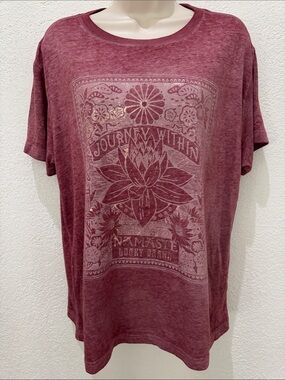 Lucky Brand Women’s ‘Journey Within' “Namaste” Graphic Tee - Burgundy Size M NWT